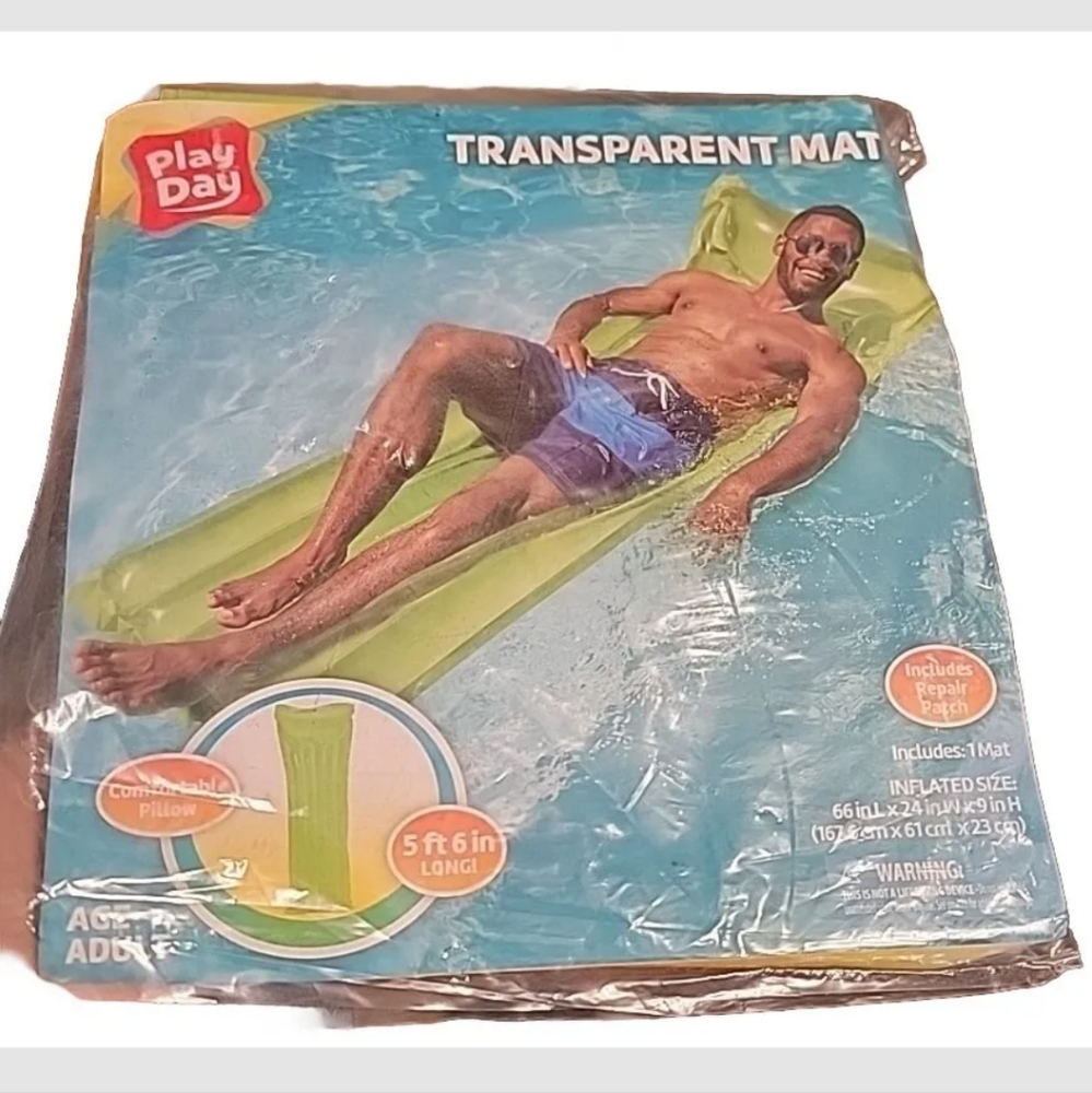 Pool Float Blow Up Inflatable Transparent Air Pillow Mat Green